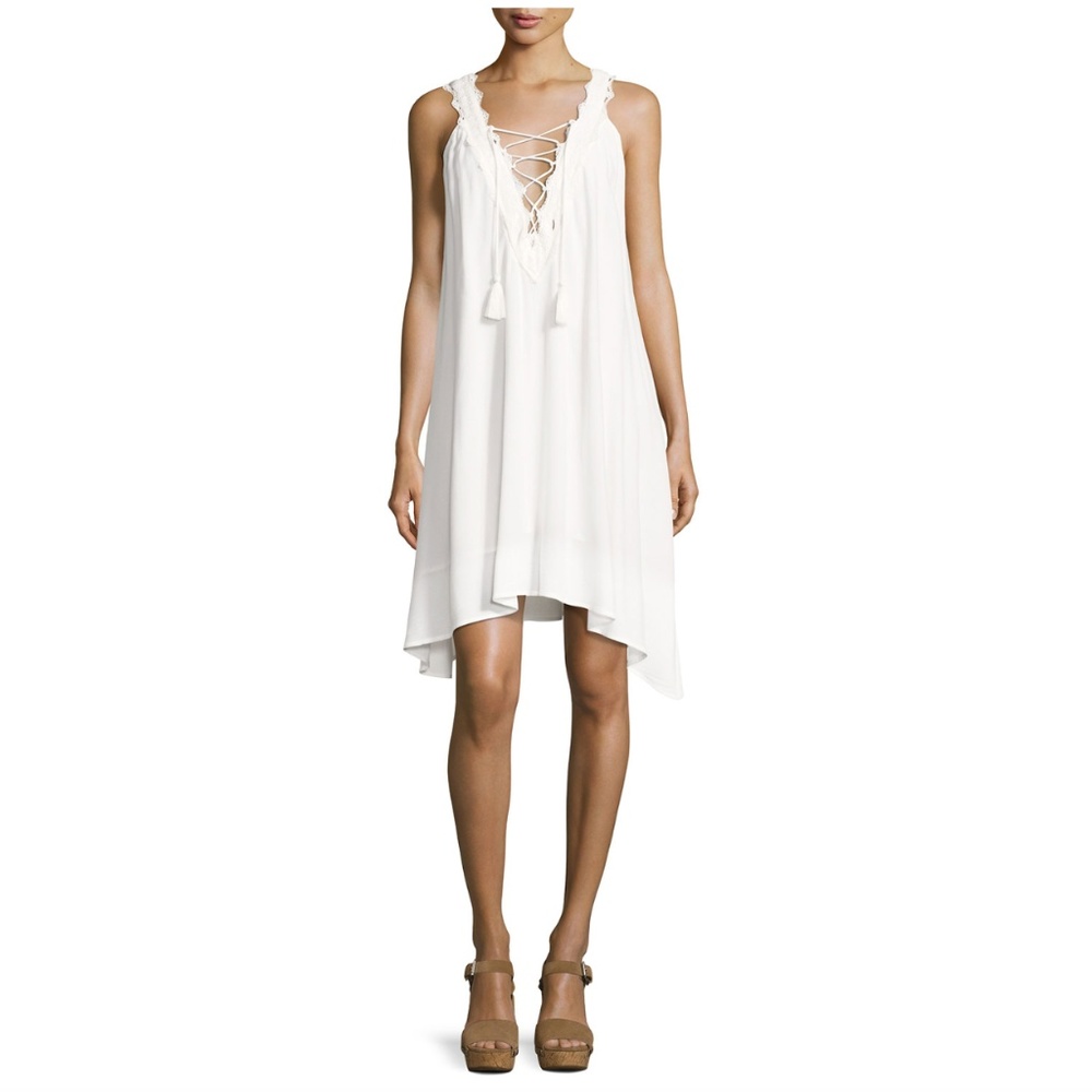Cirana Laced-Up V-Neck Dress, Off White
